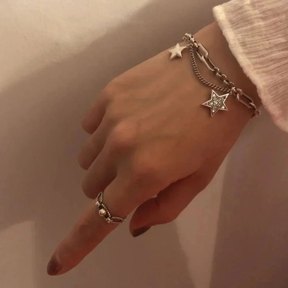 925 Sterling Silver Star Chain Link Bracelet - Picture 4 of 6